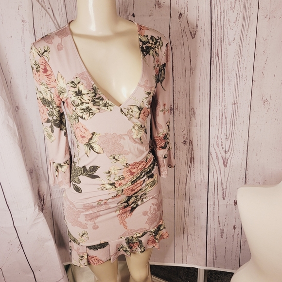 BCBG Surplice Rose Printed Mini Dress - Picture 1 of 12